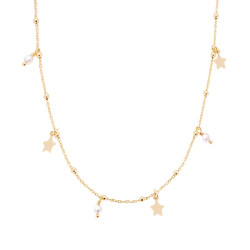 COLLANA CATENA FORZATINA DIAMANTATA CON STELLE E PERLE PENDENTI IN ARGENTO 925 GALVANICA ORO