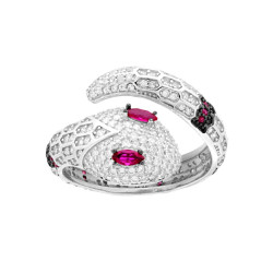 ANELLO SERPENTE CON ZIRCONI ROSSO RUBINO E BIANCHI IN ARGENTO 925 GALVANICA RODIO