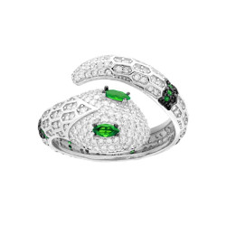 ANELLO SERPENTE CON ZIRCONI VERDE SMERALDO E BIANCHI IN ARGENTO 925 GALVANICA RODIO