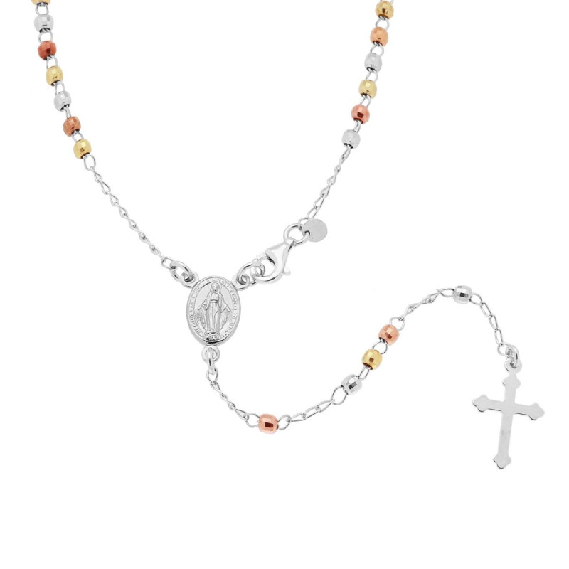 COLLANA ROSARIO CM 50 CON GRANI A PALLINA MM 3 IN ARGENTO 925 GALVANICA ORO RODIO E ROSA