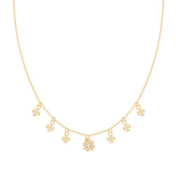 COLLANA CATENA FORZATINA DIAMANTATA CON QUADRIFOGLI PENDENTI E ZIRCONI BIANCHI IN ARGENTO 925 GALVANICA ORO