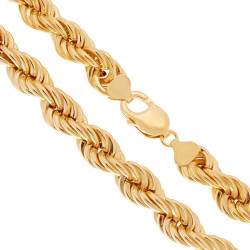 COLLANA CATENA CORDA SEZIONE MM 10.0 LUNGHEZZA CM 45 IN ARGENTO 925 GALVANICA ORO