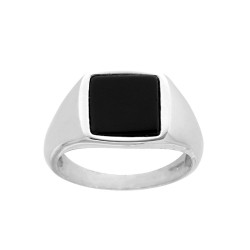 ANELLO CHEVALIER UOMO SCUDO QUADRATO CON PIETRA ONICE NERO IN ARGENTO 925 GALVANICA RODIO