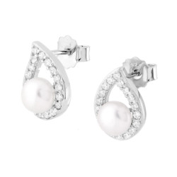 ORECCHINI GOCCIA CON PERLA DI FIUME E ZIRCONI BIANCHI IN ARGENTO 925 GALVANICA RODIO