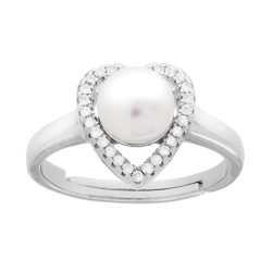ANELLO CUORE CON PERLA DI FIUME E ZIRCONI BIANCHI IN ARGENTO 925 GALVANICA RODIO
