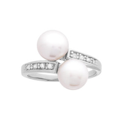 ANELLO CON PERLE DI FIUME E ZIRCONI BIANCHI IN ARGENTO 925 GALVANICA RODIO