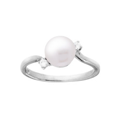 ANELLO CON PERLA DI FIUME E ZIRCONI BIANCHI IN ARGENTO 925 GALVANICA RODIO
