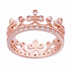 ANELLO CORONA CON ZIRCONI BIANCHI IN ARGENTO 925 GALVANICA ROSA