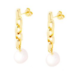 ORECCHINI CON CATENA E PERLA SCARAMAZZA PENDENTE IN ARGENTO 925 GALVANICA ORO