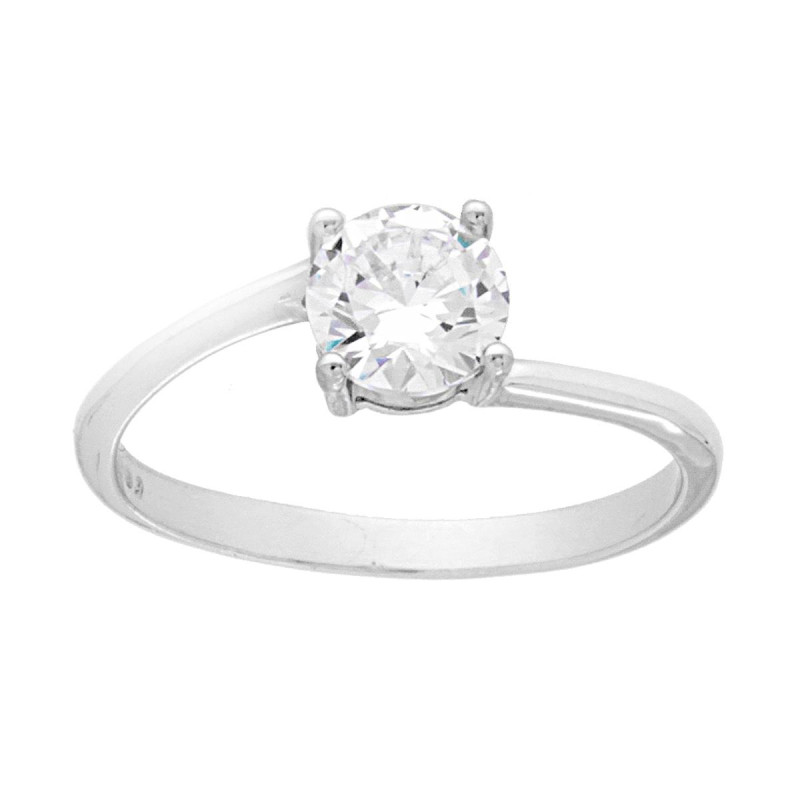 ANELLO SOLITARIO CON CUBIC ZIRCONIA BIANCO MM 6 IN ARGENTO 925 GALVANICA RODIO