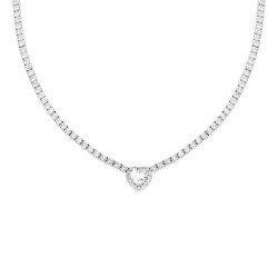 COLLANA TENNIS CON CUBIC ZIRCONIA BIANCHI CON CUBIC ZIRCONIA CUORE CENTRALE BIANCO CONTORNATO DA CUBIC ZIRCONIA BIANCHI IN ARGEN