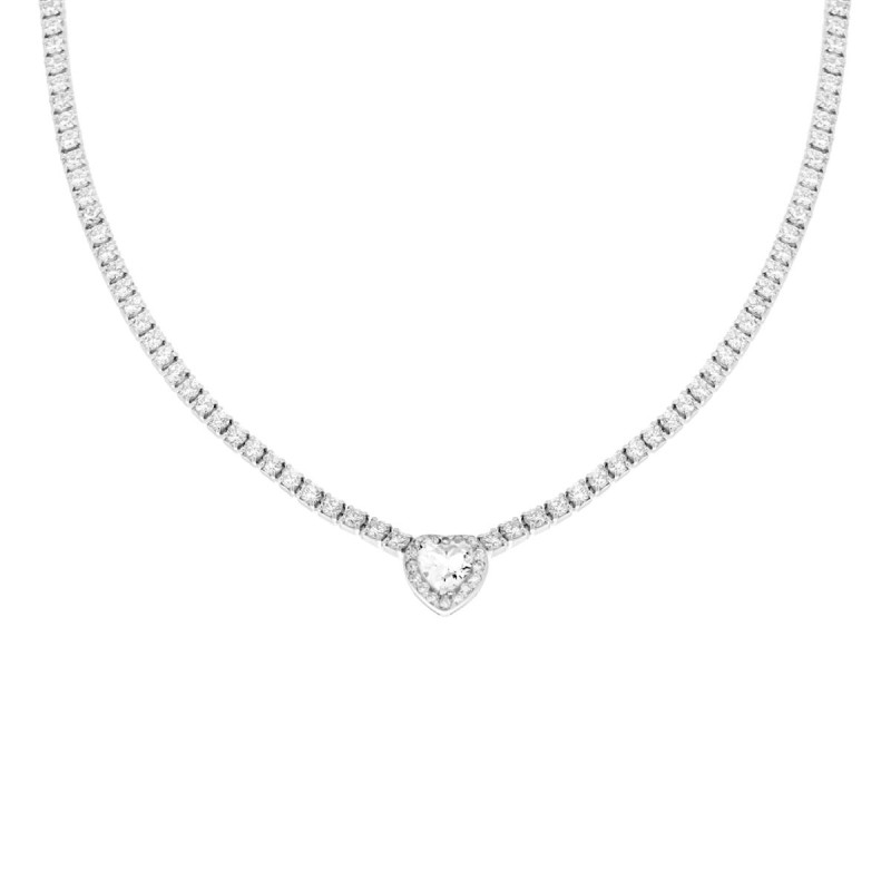 COLLANA TENNIS CON CUBIC ZIRCONIA BIANCHI CON CUBIC ZIRCONIA CUORE CENTRALE BIANCO CONTORNATO DA CUBIC ZIRCONIA BIANCHI IN ARGEN