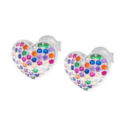 ORECCHINI CUORE CON ZIRCONI MULTICOLOR RAINBOW IN ARGENTO 925 GALVANICA RODIO