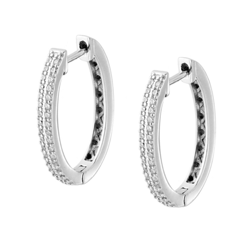 ORECCHINI OVALE A SCATTO MM 15X21 CON ZIRCONI BIANCHI IN ARGENTO 925 GALVANICA RODIO