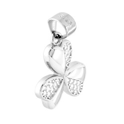 CIONDOLO TRIFOGLIO PORTAFORTUNA CUORI CON ZIRCONI BIANCHI IN ARGENTO 925 GALVANICA RODIO