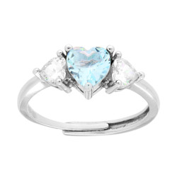ANELLO TRILOGY CUORE CUBIC ZIRCONIA ACQUAMARINA CON CUORI BIANCHI IN ARGENTO 925 GALVANICA RODIO