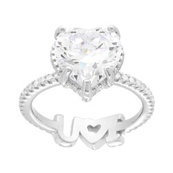 ANELLO ETERNITY SOLITARIO CUORE I LOVE YOU CON CUBIC ZIRCONIA BIANCHI IN ARGENTO 925 GALVANICA RODIO