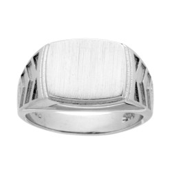 ANELLO CHEVALIER CON SCUDO RETTANGOLARE PLAIN SATINATO DECORO GEOMETRICO IN ARGENTO 925 GALVANICA RODIO