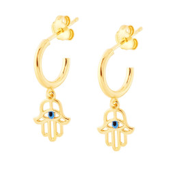 ORECCHINI CERCHIO CON MANO DI FATIMA PENDENTE IN ARGENTO 925 GALVANICA ORO