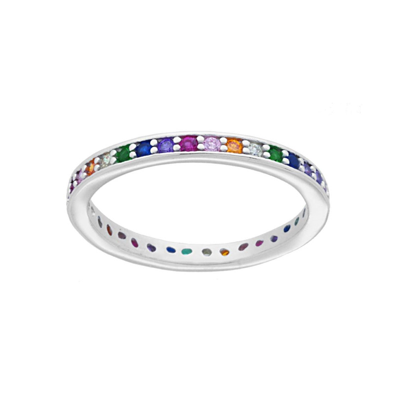 ANELLO ETERNITY VERETTA A GIRO CON ZIRCONI MULTICOLOR RAINBOW IN ARGENTO 925 GALVANICA RODIO