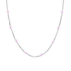 COLLANA CATENA ROLO DIAMANTATA CON CRYSTAL ROSA IN ARGENTO 925 GALVANICA RODIO