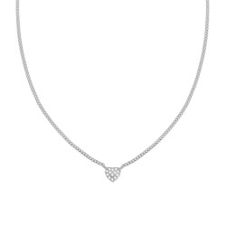 COLLANA CATENA GRUMETTA CON CUORE E ZIRCONI BIANCHI IN ARGENTO 925 GALVANICA RODIO