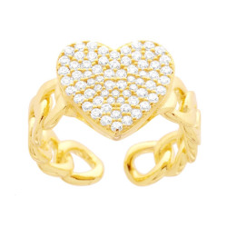ANELLO CUORE CON CUBIC ZIRCONIA BIANCHI CON CATENA GRUMETTA IN ARGENTO 925 GALVANICA ORO