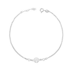 CAVIGLIERA CATENA ROLO DIAMANTATA CON ALBERO DELLA VITA E ZIRCONI A CUORE BIANCO IN ARGENTO 925 GALVANICA RODIO