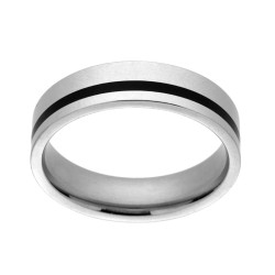 ANELLO UOMO FASCIA CON BANDA NERA IN ACCIAIO