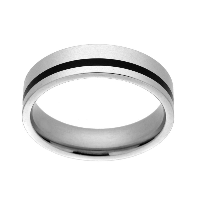ANELLO UOMO FASCIA CON BANDA NERA IN ACCIAIO