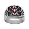 ANELLO UOMO CHEVALIER CON DECORO SIMBOLI MEDIOEVO CROCE TEMPLARI SMALTO ROSSO IN ACCIAIO BRUNITO