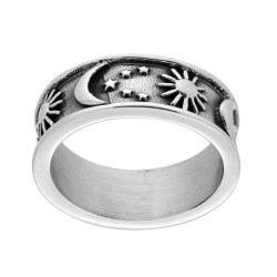 ANELLO UOMO FASCIA CON SOLE E LUNA IN ACCIAIO BRUNITO