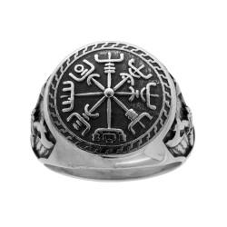 ANELLO UOMO CHEVALIER CON DECORO SIMBOLI ANTICHI IN ACCIAIO BRUNITO