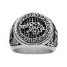 ANELLO UOMO CHEVALIER CON DECORO SIMBOLI ANTICHI E LUPO IN ACCIAIO BRUNITO