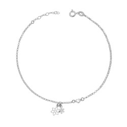 CAVIGLIERA CATENA ROLO DIAMANTATA CON ZIRCONE A FORMA DI CUORE E FIORI PENDENTI IN ARGENTO 925 GALVANICA RODIO