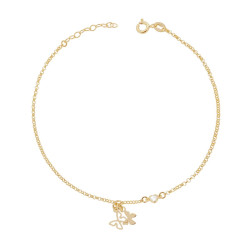 CAVIGLIERA CATENA ROLO DIAMANTATA CON ZIRCONE A FORMA DI CUORE E FARFALLE PENDENTI IN ARGENTO 925 GALVANICA ORO