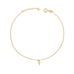 CAVIGLIERA CATENA ROLO DIAMANTATA CON CROCE PENDENTE IN ARGENTO 925 GALVANICA ORO