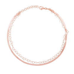 CAVIGLIERA DUE FILI CATENA MAGIK E CUORI IN ARGENTO 925 GALVANICA ROSA