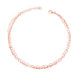 CAVIGLIERA DUE FILI CATENA TRAVERSINO E CUORI IN ARGENTO 925 GALVANICA ROSA