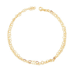 CAVIGLIERA DUE FILI CATENA CUORI E FORZATINA ALLUNGATA IN ARGENTO 925 GALVANICA ORO