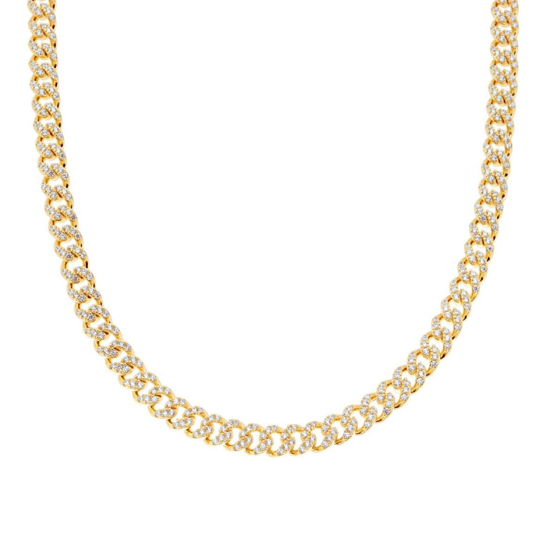 COLLANA CATENA GRUMETTA MM 6,1 CON ZIRCONI BIANCHI IN ARGENTO 925 GALVANICA ORO