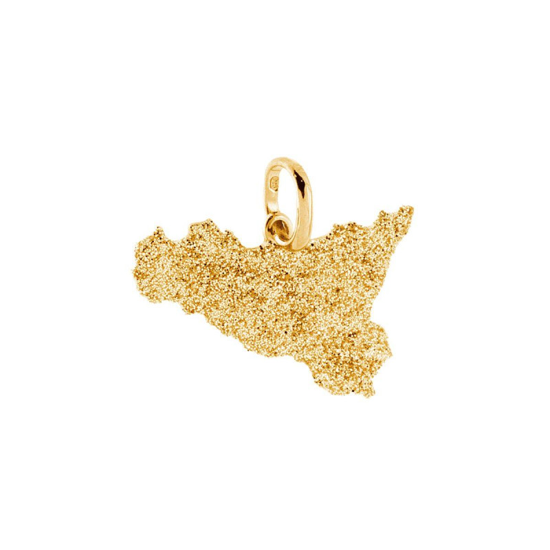 CIONDOLO CON SAGOMA PLAIN A FORMA DI SICILIA MM 14X20 CON SMALTO GLITTER ORO IN ARGENTO 925 GALVANICA ORO