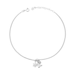 CAVIGLIERA CATENA GRUMETTA CON FARFALLA FIORE PLAIN E ZIRCONE BIANCO PENDENTI IN ARGENTO 925 GALVANICA RODIO