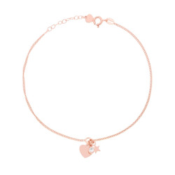 CAVIGLIERA CATENA GRUMETTA CON CUORE STELLA PLAIN E ZIRCONE BIANCO PENDENTI IN ARGENTO 925 GALVANICA ROSA