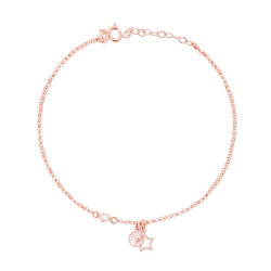 CAVIGLIERA CATENA ROLO DIAMANTATA CON ALBERO DELLA VITA STELLA E ZIRCONE A CUORE BIANCO IN ARGENTO 925 GALVANICA ROSA