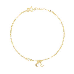 CAVIGLIERA CATENA ROLO DIAMANTATA CON LUNE E ZIRCONE A CUORE BIANCO IN ARGENTO 925 GALVANICA ORO