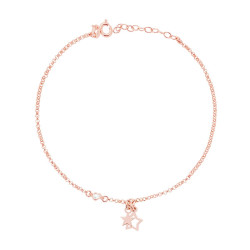 CAVIGLIERA CATENA ROLO DIAMANTATA CON STELLE E ZIRCONE A CUORE BIANCO IN ARGENTO 925 GALVANICA ROSA