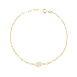 CAVIGLIERA CATENA ROLO DIAMANTATA CON QUADRIFOGLIO E ZIRCONI A CUORE BIANCO IN ARGENTO 925 GALVANICA ORO