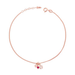 CAVIGLIERA CATENA GRUMETTA DIAMANTATA CON ALBERO DELLA VITA CUORE E PERLINA BORDEAUX IN ARGENTO 925 GALVANICA ROSA