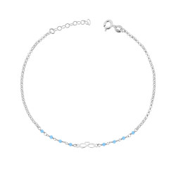 CAVIGLIERA CATENA ROLO DIAMANTATA CON INFINITO CUORE E CRYSTAL AZZURRO IN ARGENTO 925 GALVANICA RODIO